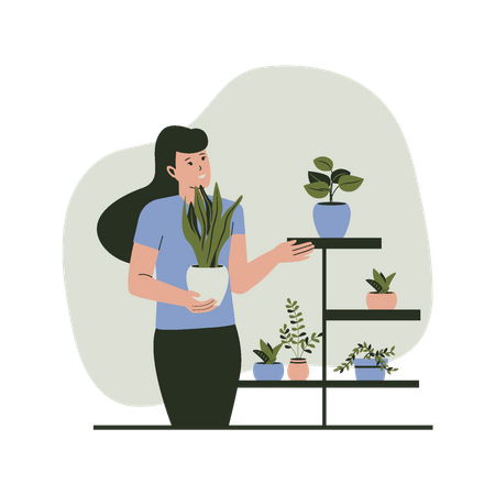 Woman holding potted plant  Illustration