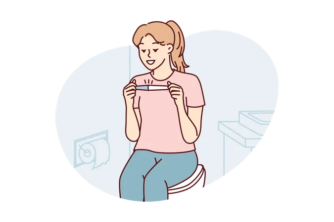 Woman holding Pregnancy test strip  Illustration