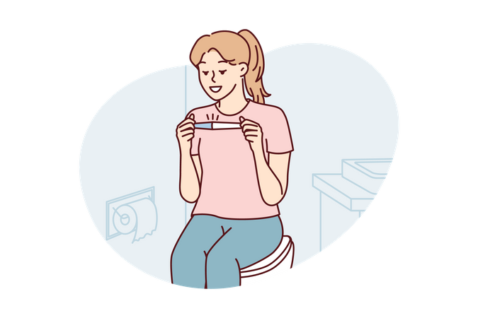 Woman holding Pregnancy test strip  Illustration