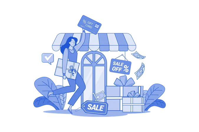 Woman Holding Presents And Gift Certificates Illustration
