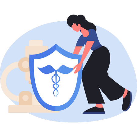 Woman holding protection shield  Illustration