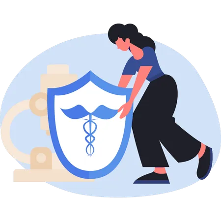 Woman holding protection shield  Illustration