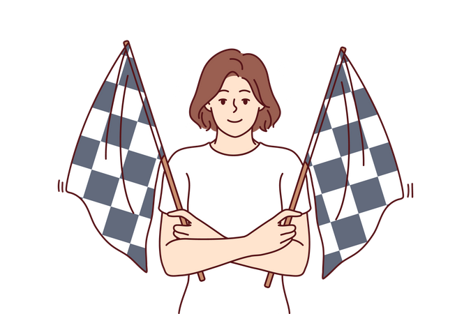 Woman holding race starting flags  Illustration