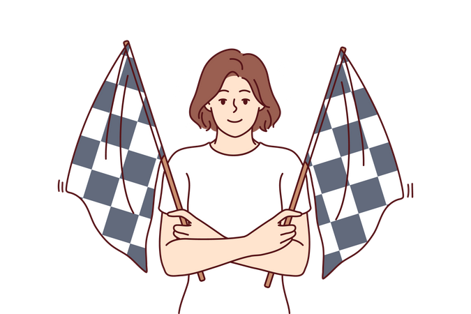 Woman holding race starting flags  イラスト