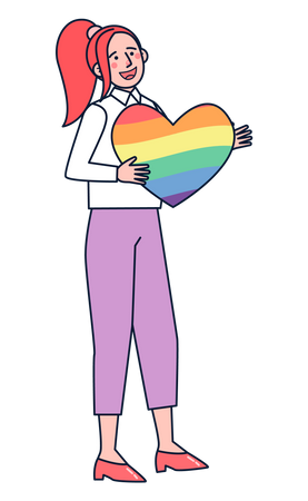 Woman holding rainbow heart Illustration