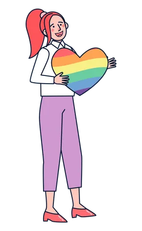 Woman holding rainbow heart Illustration