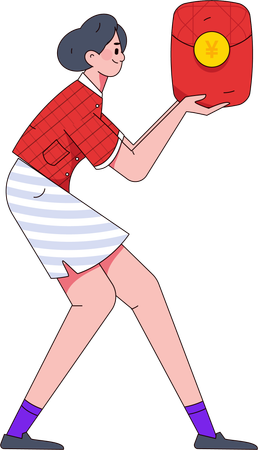 Woman holding red envelope  Illustration