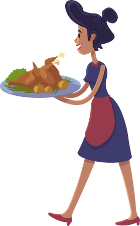 Woman holding roasted turkey Illustration