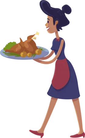 Woman holding roasted turkey  Illustration