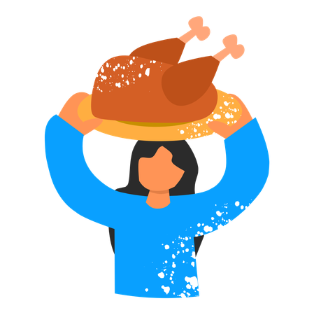 Woman Holding Roasted Turkey  Illustration