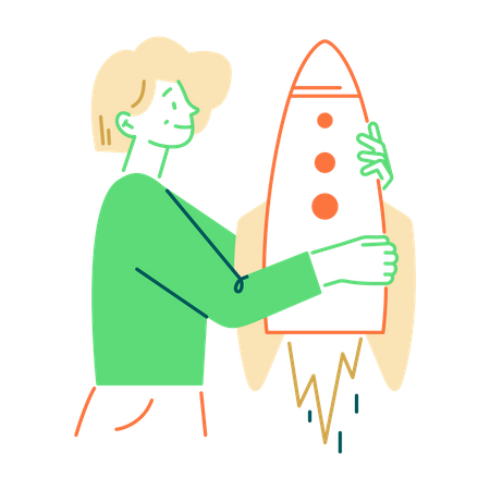 Woman holding rocket  Illustration