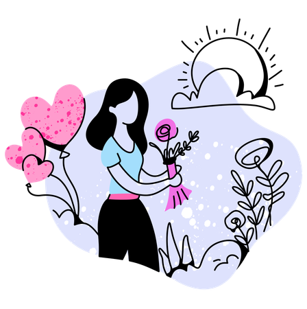 Woman holding rose  Illustration