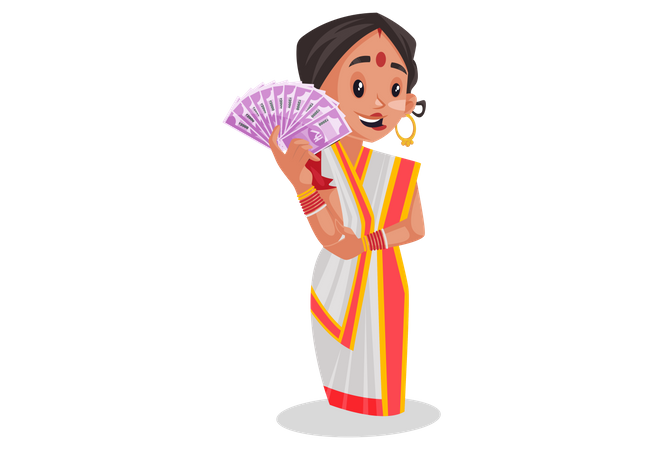 Woman holding Rupees in her hand  Illustration