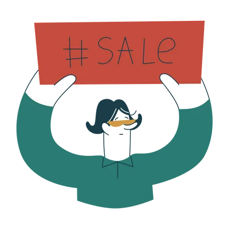 Woman holding sale banner  Illustration