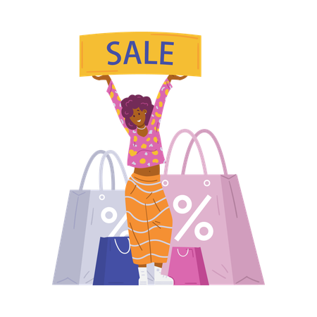 Woman holding Sale Banner  Illustration