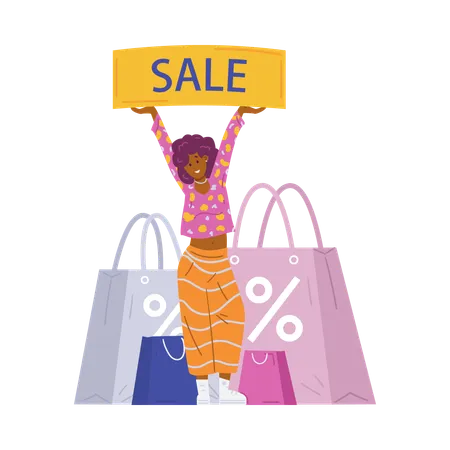 Woman holding Sale Banner  Illustration