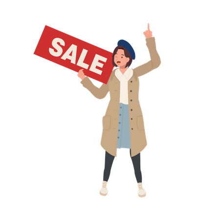 Woman Holding Sale Sign  Illustration