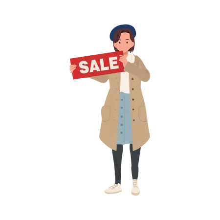 Woman Holding Sale Sign  Illustration