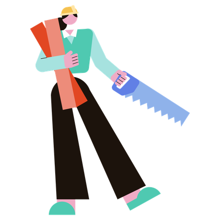 Woman holding Saw Tool  Illustration