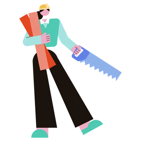 Woman holding Saw Tool  Illustration