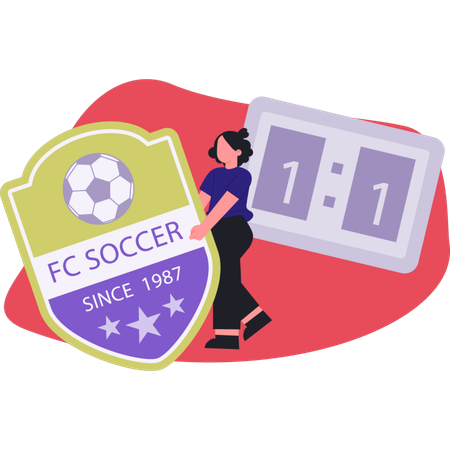 盾を持った女性サッカーのロゴ  イラスト