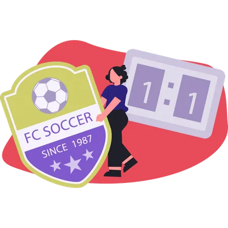 盾を持った女性サッカーのロゴ  イラスト