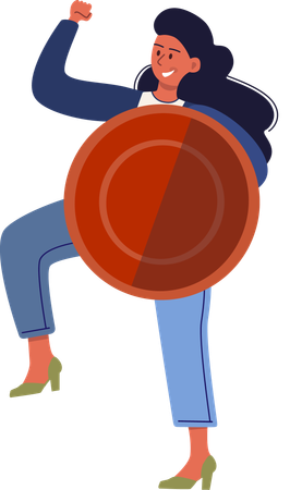 Woman holding shield while showing strong arm  イラスト