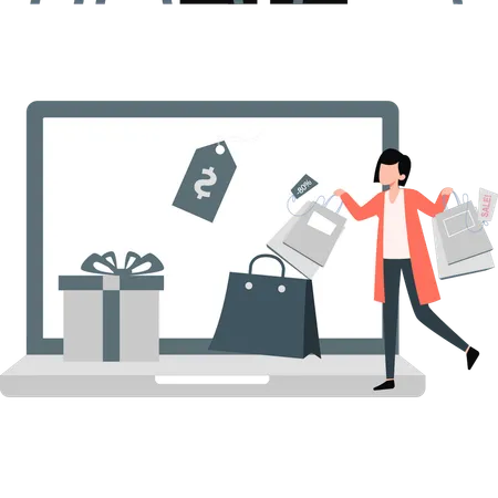 Woman holding shopping bag  Illustration