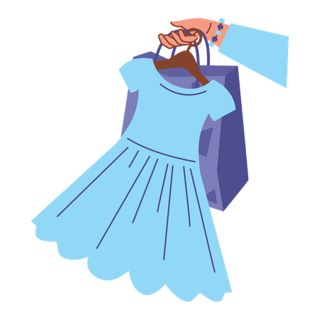 Woman holding shopping bag with a blue dress  Illustration