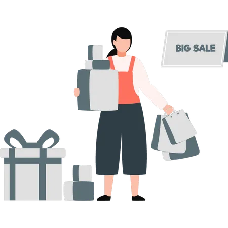 The Girl Is Holding Shopping Bags Illustration