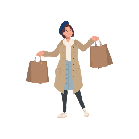 Woman Holding shopping bags  일러스트레이션