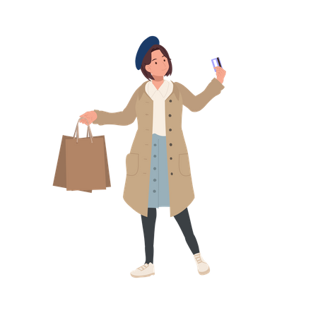 Woman Holding shopping bags and credit card  Illustration