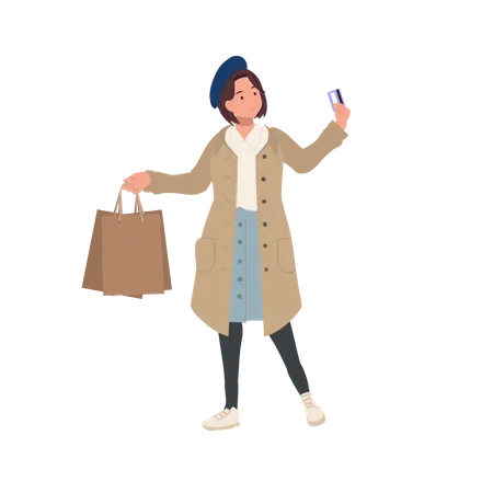 Woman Holding shopping bags and credit card  Illustration