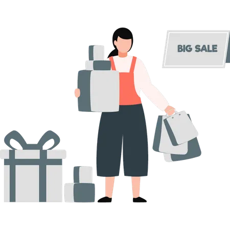 Woman holding shopping bags  Illustration