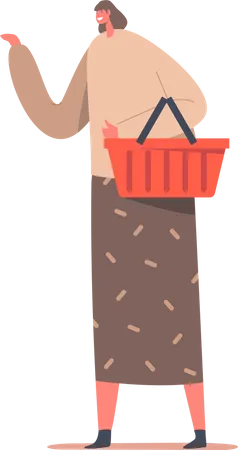 Woman Holding Shopping Basket  Illustration