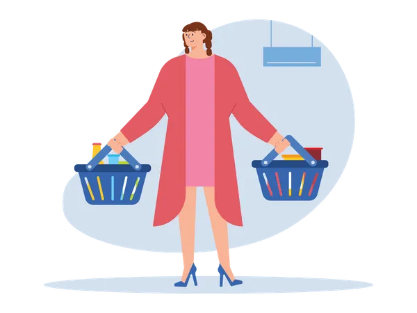 Woman holding Shopping basket  Illustration