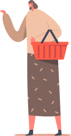 Woman Holding Shopping Basket  Illustration