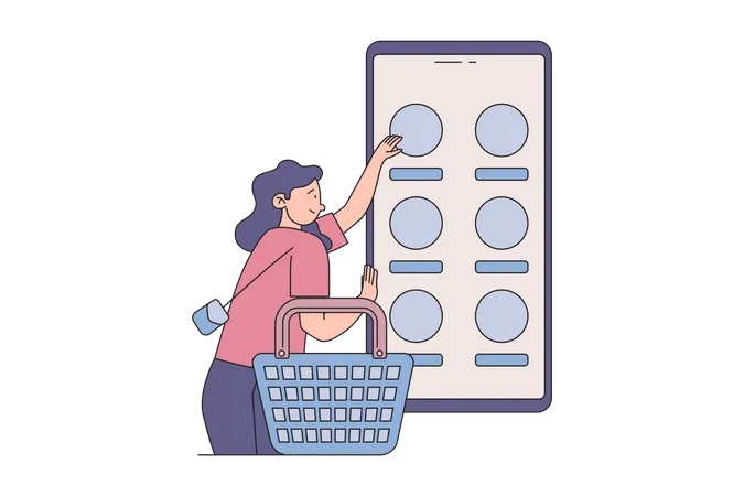 Woman Holding Shopping Basket  Illustration