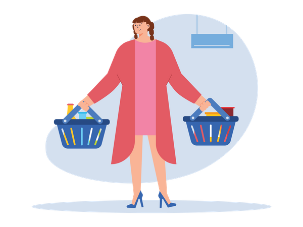 Woman holding Shopping basket  Illustration