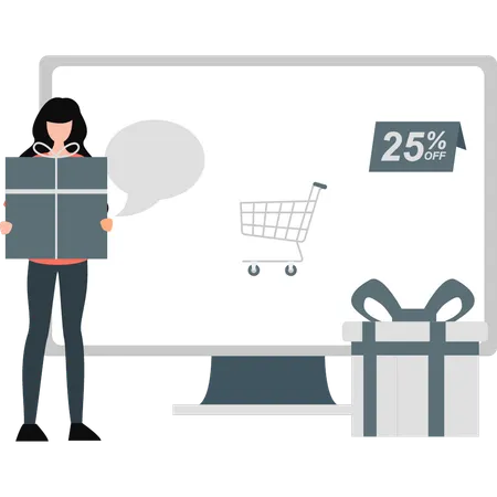 Woman holding shopping gift  Illustration