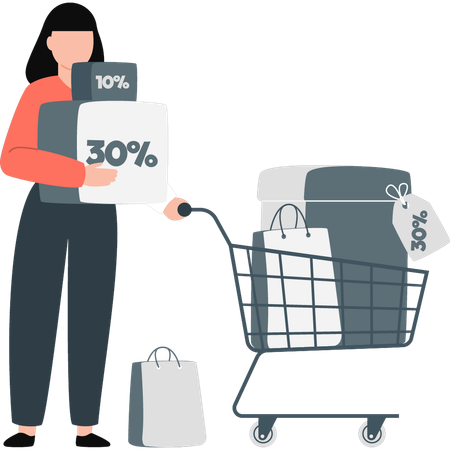 Woman holding shopping trolley  Illustration