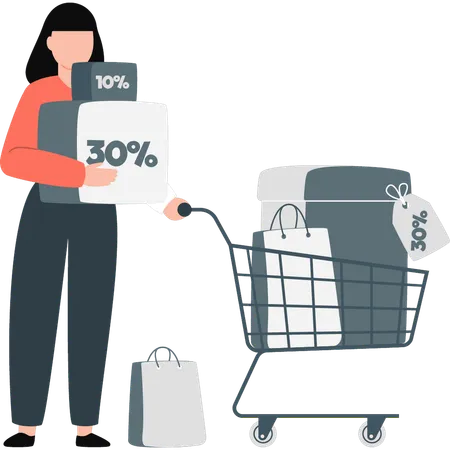 A Girl Is Holding A Shopping Trolley Illustration