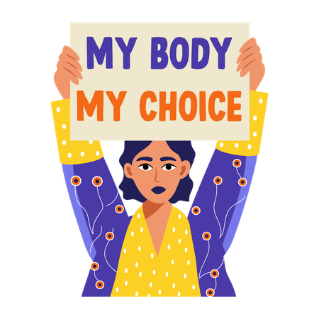 Woman holding sign board  Illustration
