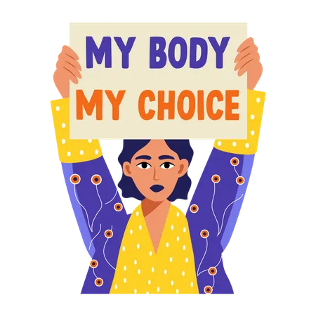 Woman holding sign board  Illustration