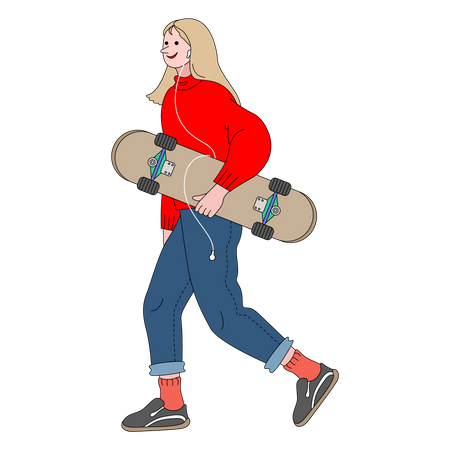 Woman holding skateboard  Illustration