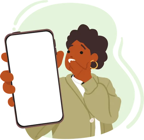 Startled Black Woman Holding Smartphone Her Face Displaying A Mixture Of Surprise And Disbelief As She Looks At The Screen Shocked Female Character With Phone Cartoon People Vector Illustration イラスト