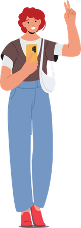Woman Holding Smartphone  일러스트레이션