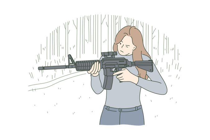 Woman holding sniper  イラスト