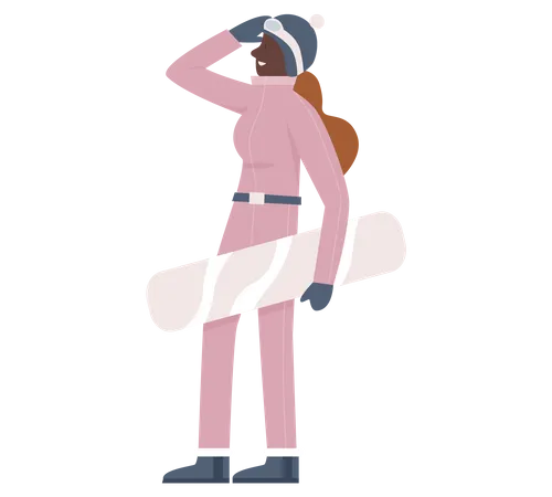 Woman holding snowboard  Illustration