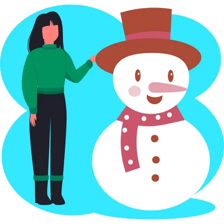 Woman holding snowman hat  Illustration